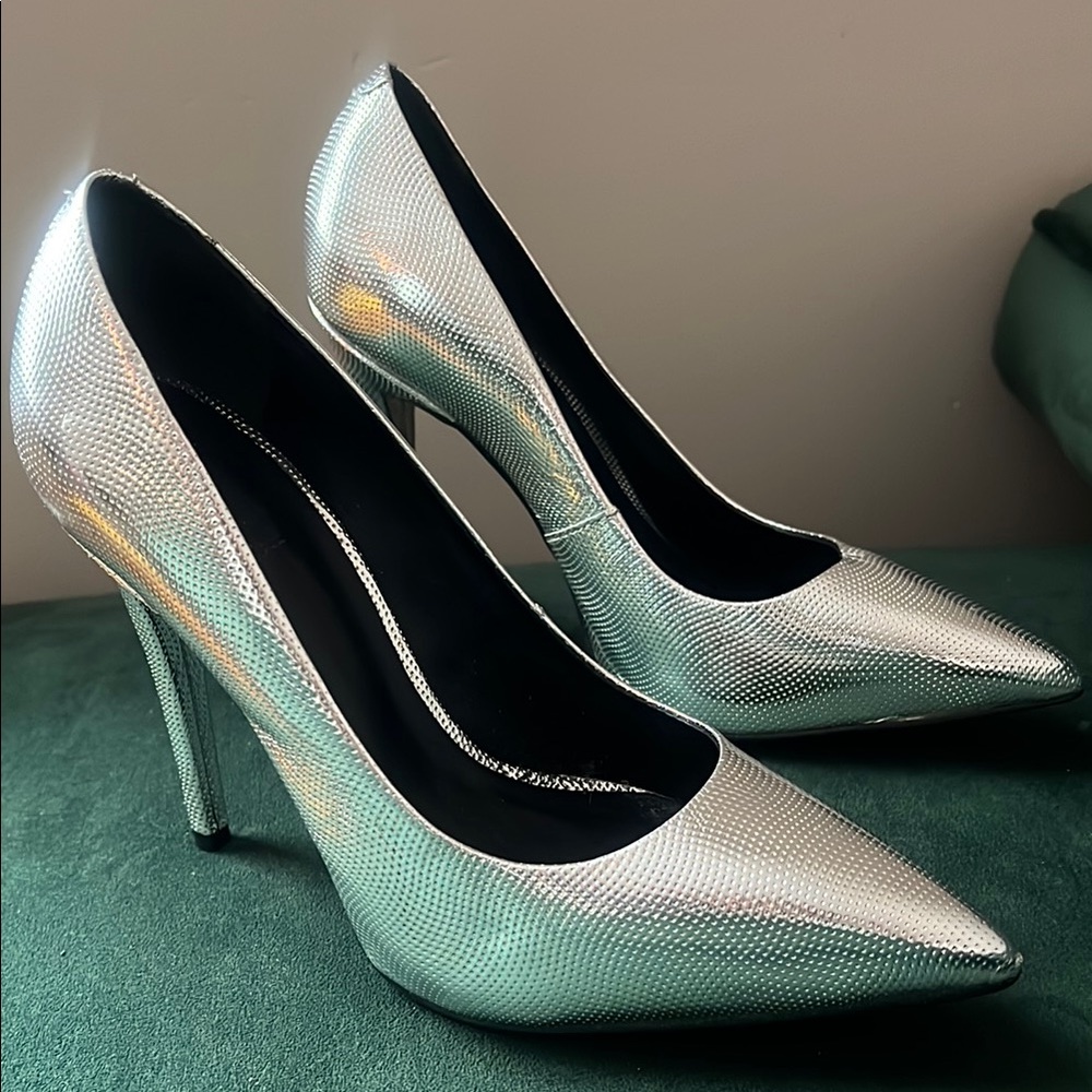 Aldo Silver Stiletto Heels with Pointed Toe
